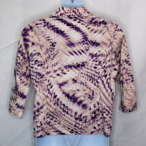 Chicos Sz 3 Abstract Animal Print Jacket Womens XL 16 18 Beige Purple Artsy E01X - Picture 3 of 4
